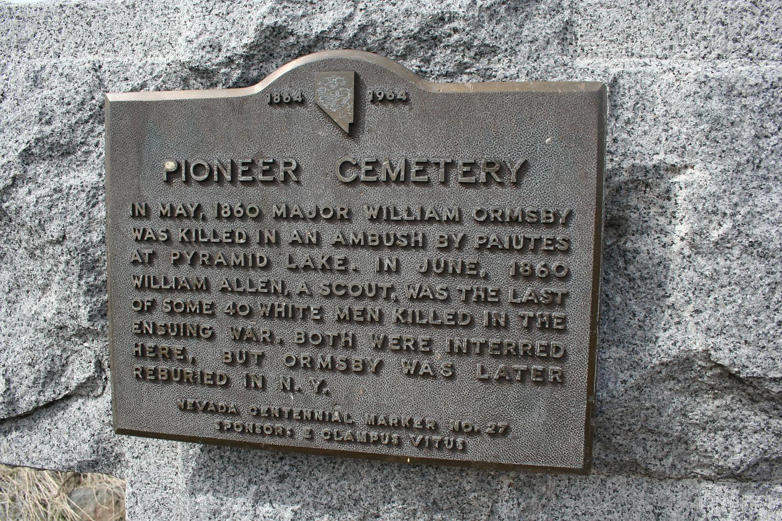 Pioneer Cemetery Plaque